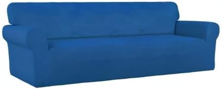 PureFit Super Stretch 4 Seater Sofa Slipcover – Spandex Non Slip Soft Couch Sofa Cover, Washable Furniture Protector with Non Skid Foam and Elastic Bottom for Kids, Pets (XX Large, Classic Blue)