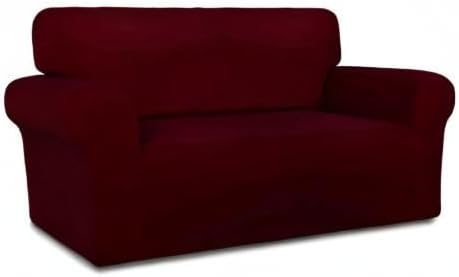 PureFit Super Stretch Sofa Slipcover – Spandex Non Slip Soft Couch Sofa Cover, Washable Furniture Protector with Non Skid Foam and Elastic Bottom for Kids, Pets (Loveseat, Wine)