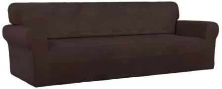 PureFit Super Stretch 4 Seater Sofa Slipcover – Spandex Non Slip Soft Couch Sofa Cover, Washable Furniture Protector with Non Skid Foam and Elastic Bottom for Kids, Pets (XX Large, Chocolate)