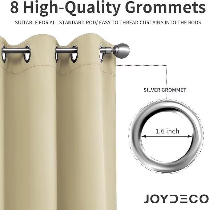 Joydeco Blackout Curtains for Bedroom 72 inch Long 2 Panels, Thermal Insulated Room Darkening Curtains with Grommets, Soft Window Drapes for Living Room (W52 x L72 Inch, Beige)
