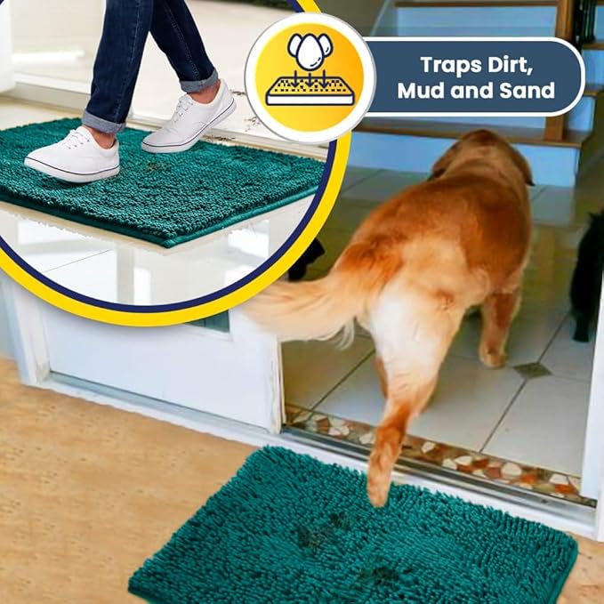 Muddy Mat® | Super Absorbent Door Mat Indoor, Microfiber Quick Dry Chenille Entryway Rug, Non-Slip Front Door Mat, Indoor Mats for Entryway, Machine Washable Pet Rug, Teal 16"x24"
