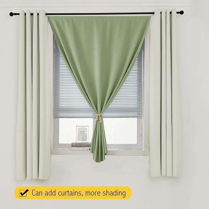 Magic Tape Blackout Curtains for Bedroom No Drillng Self Adhesive Curtains No Rod Small Window, 59" W X 96" L, Sage Green, 1 Panel