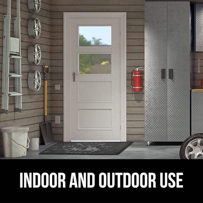GORILLA GRIP 100% Waterproof All-Season WeatherMAX Doormat, US Designed Natural Rubber, Stain and Fade Resistant, Low Profile Indoor Outdoor Door Mats, Easy Clean Patio Mat, 29x17, Graphite Skiing