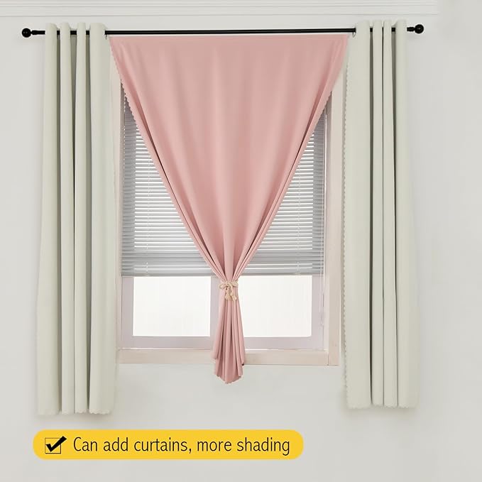 Self Adhesive Curtains, Stick Curtain Blackout Shades Window Cover Curtains for Living Room No Drilling, 59" W X 96" L, Pink, 1 Panel