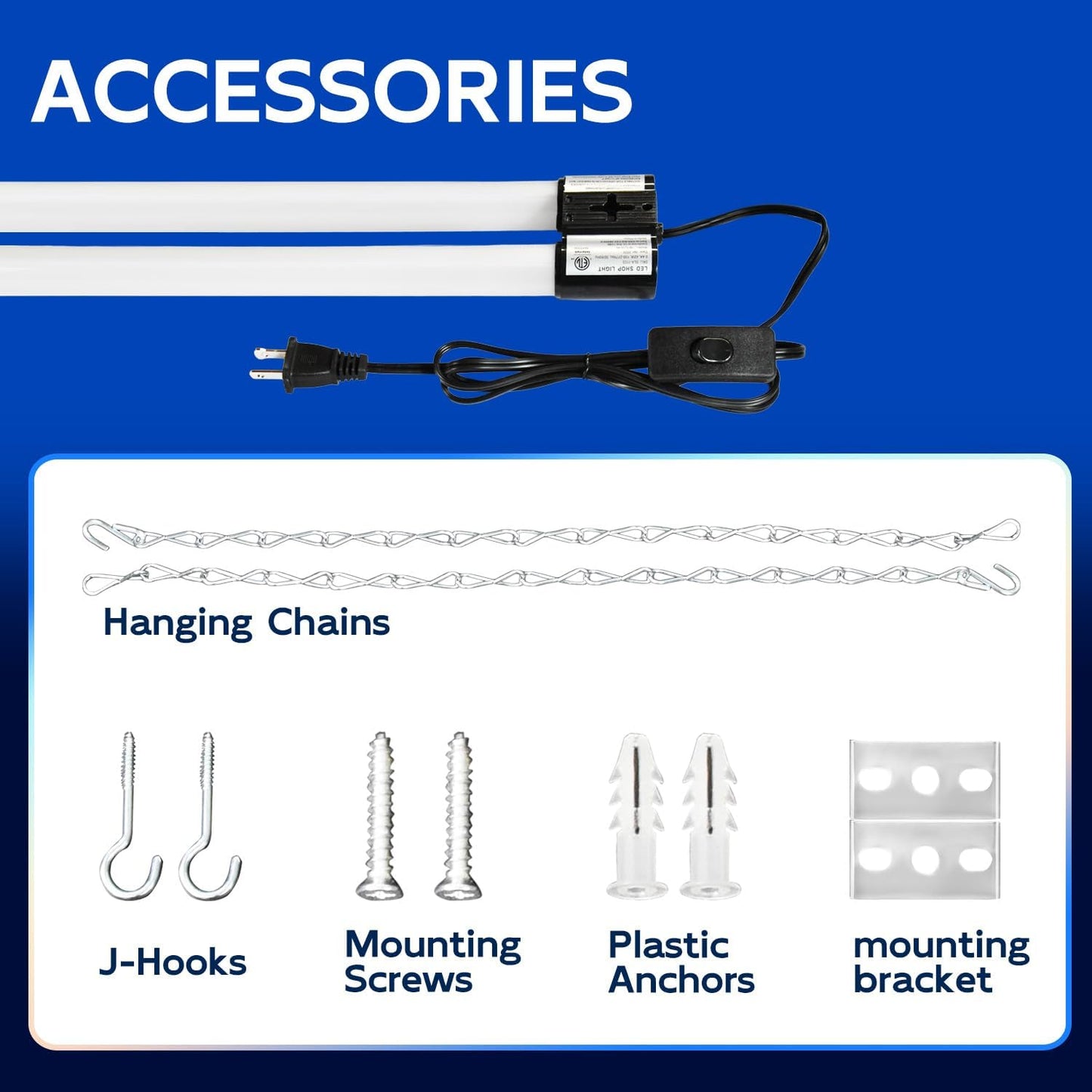 hykolity 4 Pack Linkable LED Shop Light for Garage, 2FT 22W Utility Light Fixture, 2500lm, 5000K Daylight LED Workbench Lighting with Power Cord, Hanging or Flush Mount, Black - ETL