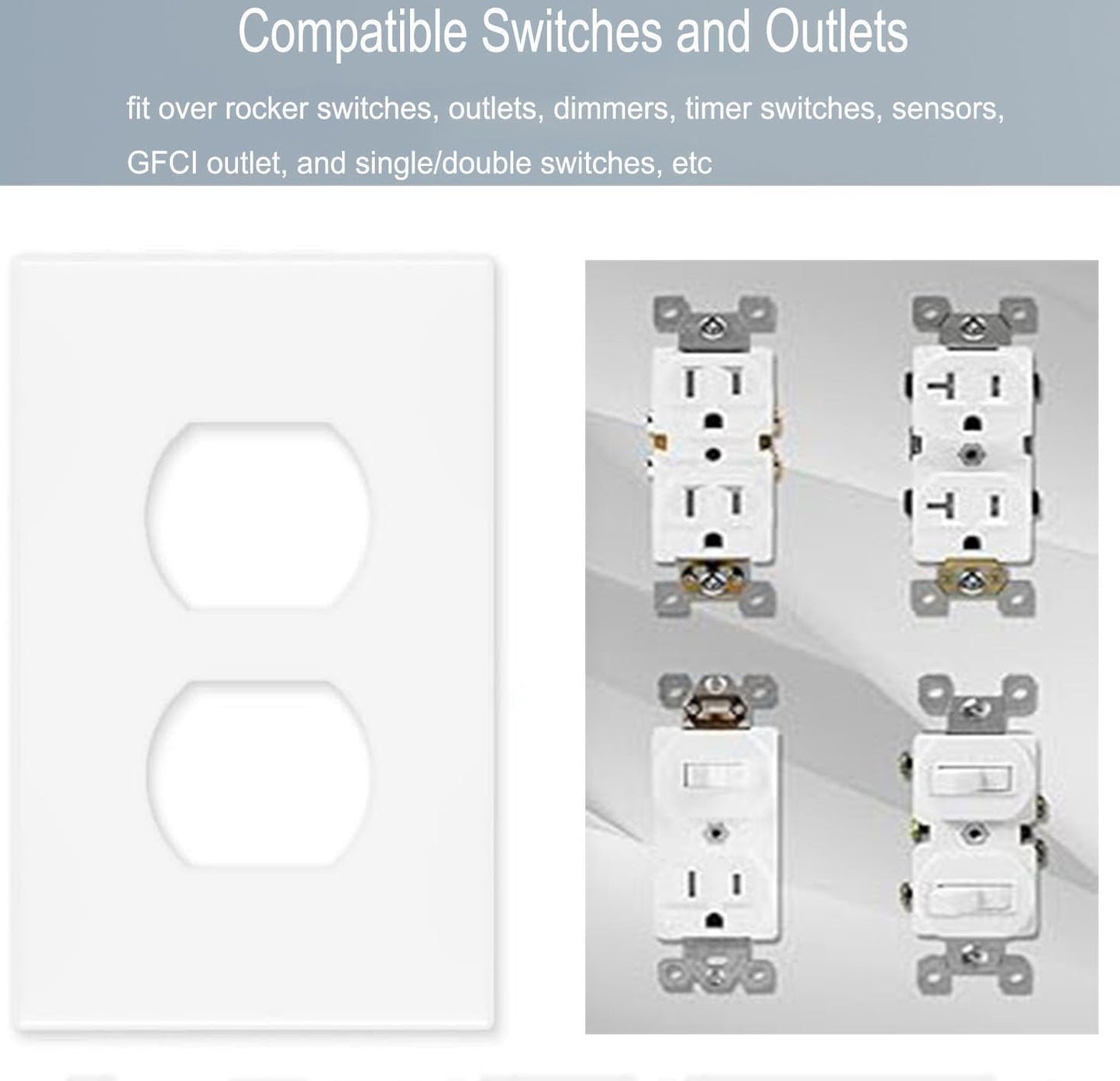 1-Gang Screwless Duplex Wall Plate Cover Single Switch Outlet Electrical Faceplate for Light Switch, Smart Switch, Receptacle, Dimmers, USB Outlet, GFCI, Child Safe Cover Plate, White (10-Pack)