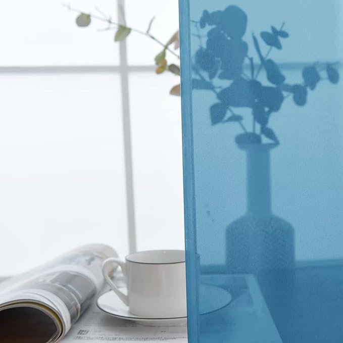 SpaceDresser Basic Rod Pocket Sheer Voile Window Curtain Panels Blue 1 Pair 2 Panels 52 Width 108 Inch Long for Kitchen Bedroom Children Living Room Yard(Blue, 52W x 108L)