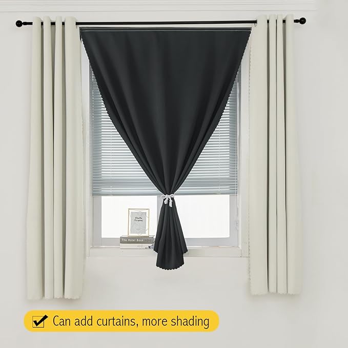 Adhesive Blackout Curtains- Self Stick Curtain No Rod Needed Easy to Hang Curtain, Use for Bedroom, Living Room, Dining Room, Kitchen, 47" W X 84" L, Black, 1 Panel