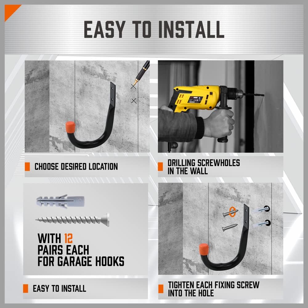 HORUSDY 6 Pack Garage Hooks, Utility Hooks, Garage Hook Heavy Duty Wall Hook (Black)