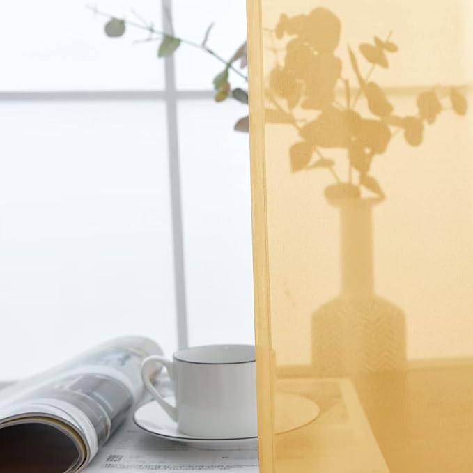 SpaceDresser Basic Rod Pocket Sheer Voile Window Curtain Panels Gold 1 Pair 2 Panels 52 Width 54 Inch Long for Kitchen Bedroom Children Living Room Yard(Gold, 52W x 54L)