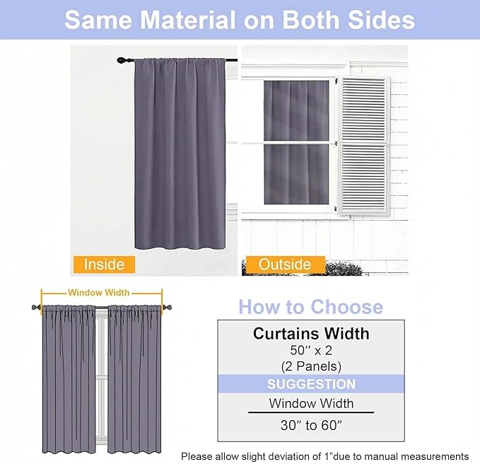 Simplebrand Greyish Purple Blackout Curtains for Bedroom 96 Inches Long 2 Panels, Solid Thermal Insulated, Energy Saving Living Room Window Treatment Curtains Blackout Drapes, W50 x L96 Inch