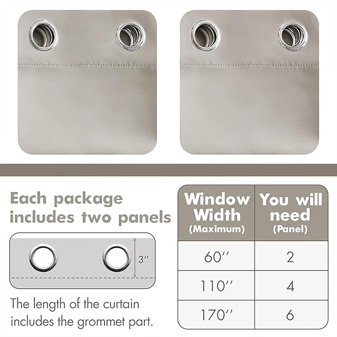 MIULEE Blackout Curtains 96 Inches Long for Bedroom Living Room Thermal Insulated Room Darkening Grommet Top Solid Light Blocking Drapery Set of 2 Window Panels Stone