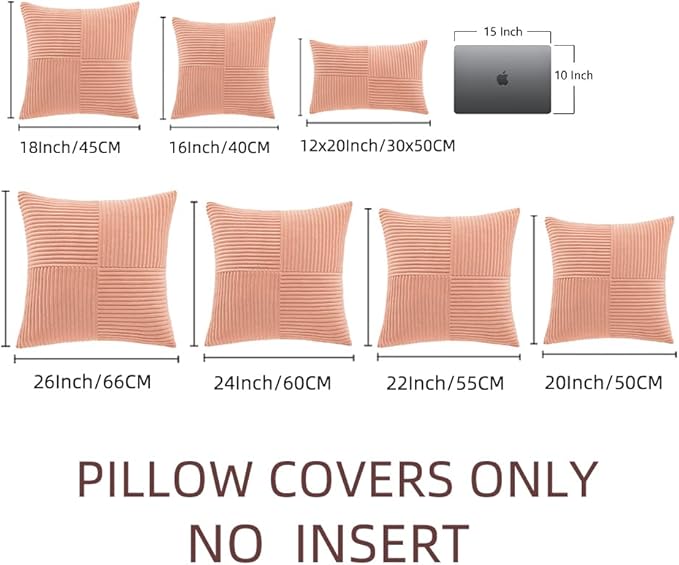 Fancy Homi 2 Packs Coral Lumbar Decorative Throw Pillow Covers 12x20 Inch for Living Room Couch, Rustic Farmhouse Boho Home Decor, Soft Striped Corduroy Rectangle Accent Peach Cushion Case 30x50 cm