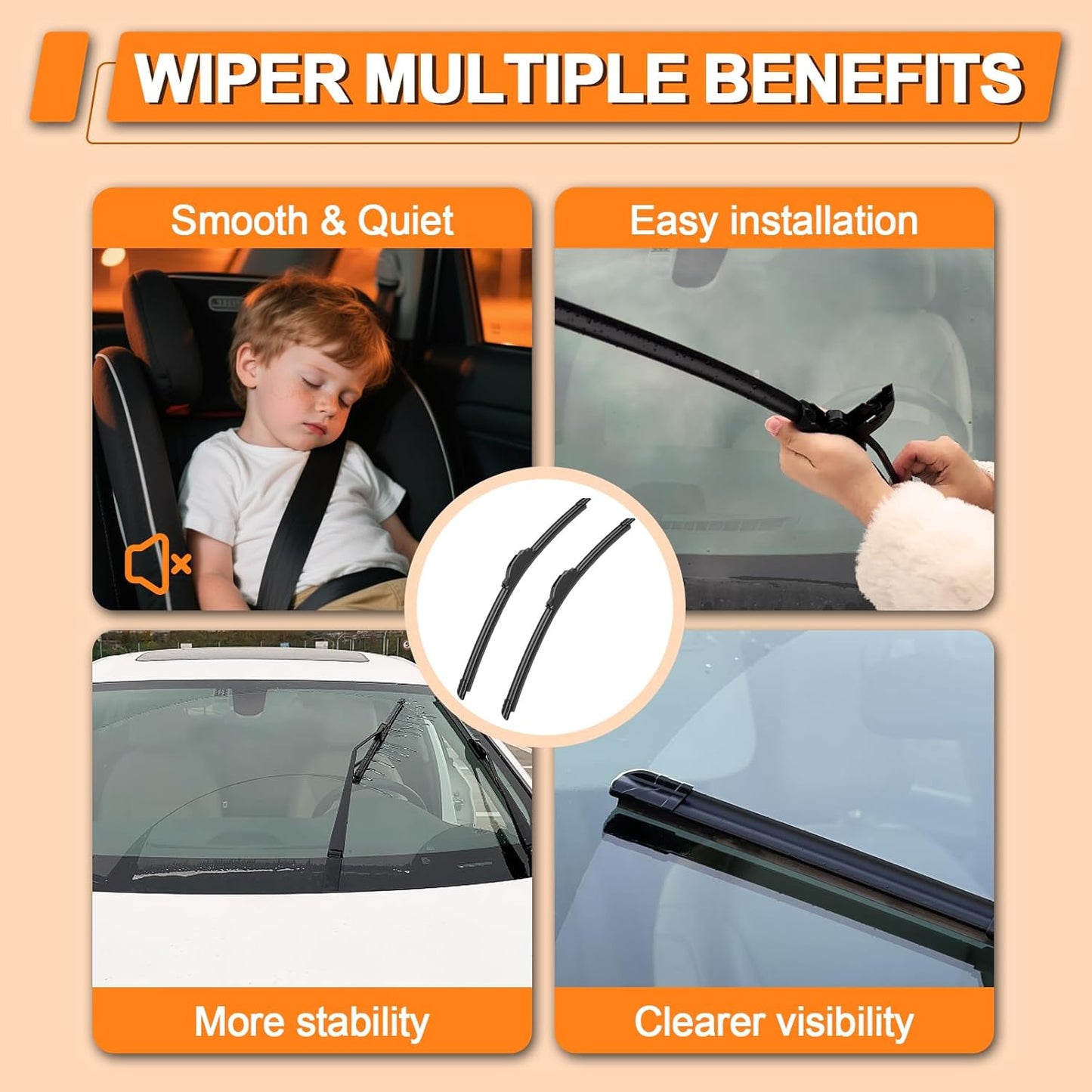 HULADAED® 24'' 20''10'' Windshield Wipers Replacement for Kia Soul 2023 2022 2021 2020,Silicone Front Rear Wiper blades for MY Car-All Weather & Quiet(3 PACK)