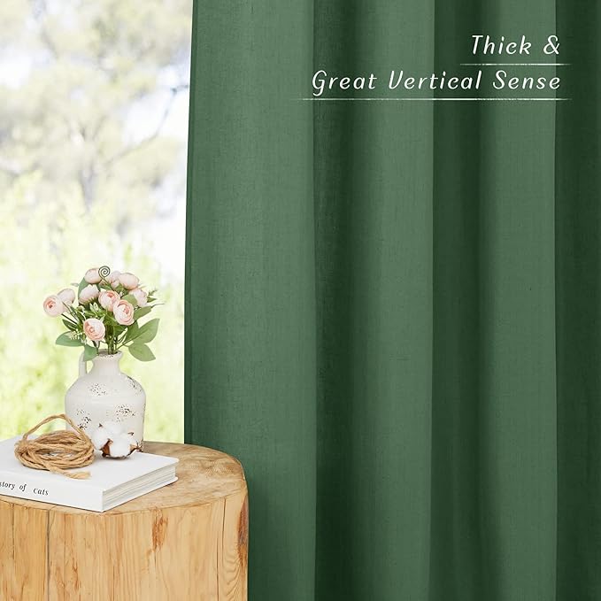 NICETOWN Linen Olive Green Window Curtains 84 inches Long, Grommet Thick Linen Blend Window Treatments Privacy Assured with Light Filtering for Bedroom/Living Room, W42 x L84