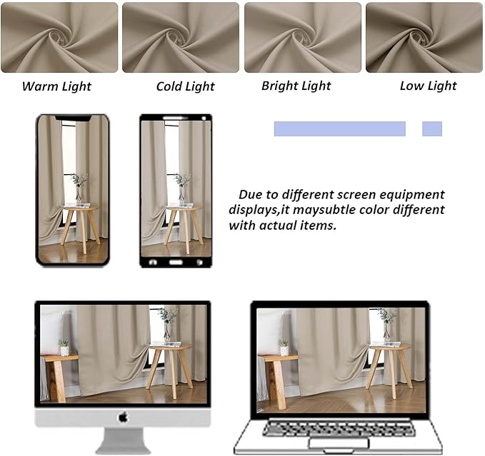 Simplebrand Ava Biscotti Beige Blackout Curtains for Bedroom 84 Inch Length 2 Panels Set, Solid Thermal Insulated Privacy Nursery Window Treatment Curtains Blackout Drapes, W50 x L84 Inch