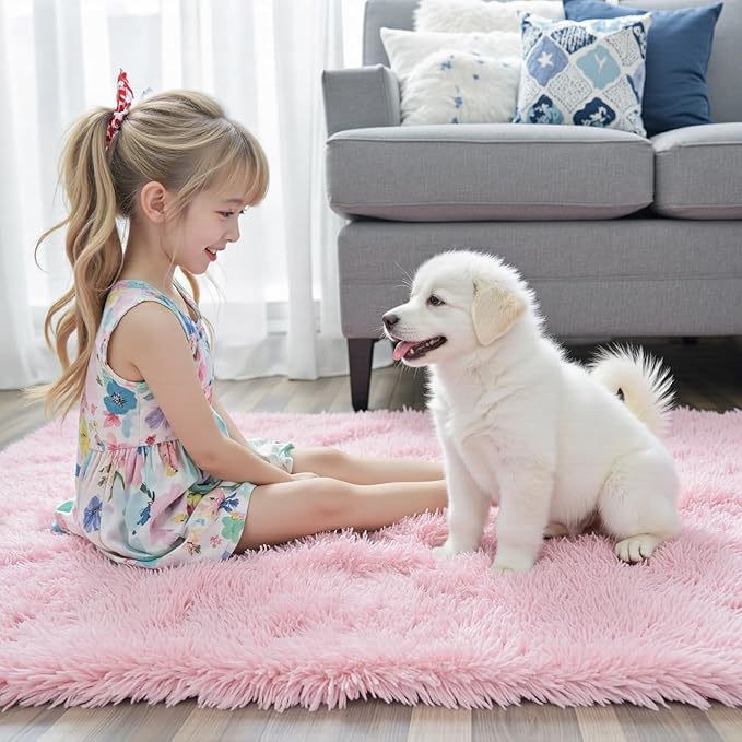 Rugs for Living Room 6x9, Alfombras para Salas Fluffy Shag Large Fuzzy Plush Soft Area Rug, Shaggy Carpets for Bedroom, Kids Boys Girls Home Decor Aesthetic(6 x 9, Pink)