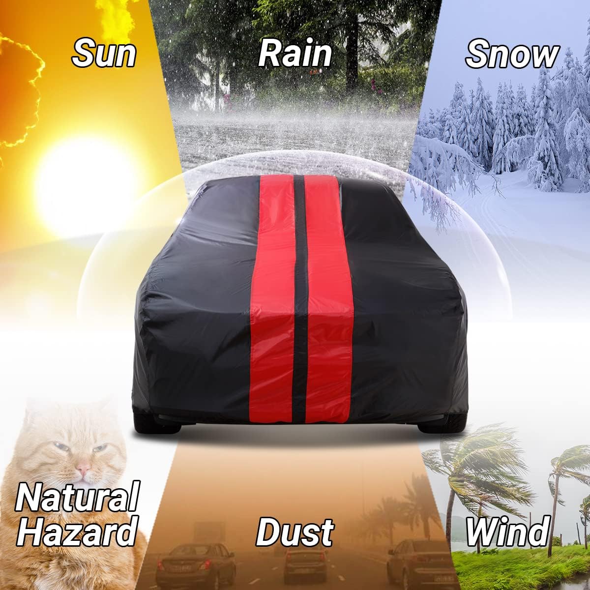 iCarCover Custom Car Cover for 1962-1981 MG MGB Roadster Waterproof All Weather Rain Snow UV Sun Protector Full Exterior Indoor Outdoor Car Cover (Stripe - Black/Red)
