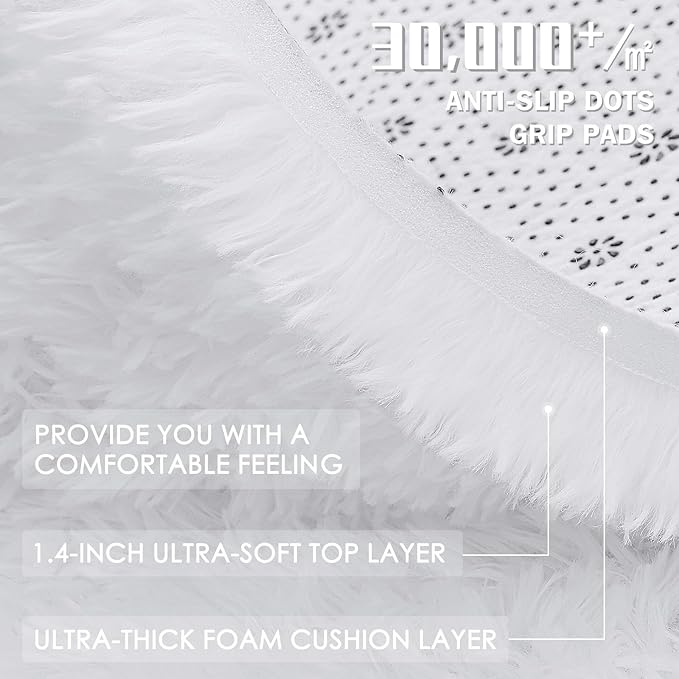 OLANLY 5x6 Area Rugs for Living Room Bedroom, Machine Washable Soft Fluffy Shaggy Bedside Rug, Indoor Floor Carpet for Kids Girls and Boys, Dorms, Nursery Rooms, Home Decor Aesthetic, White