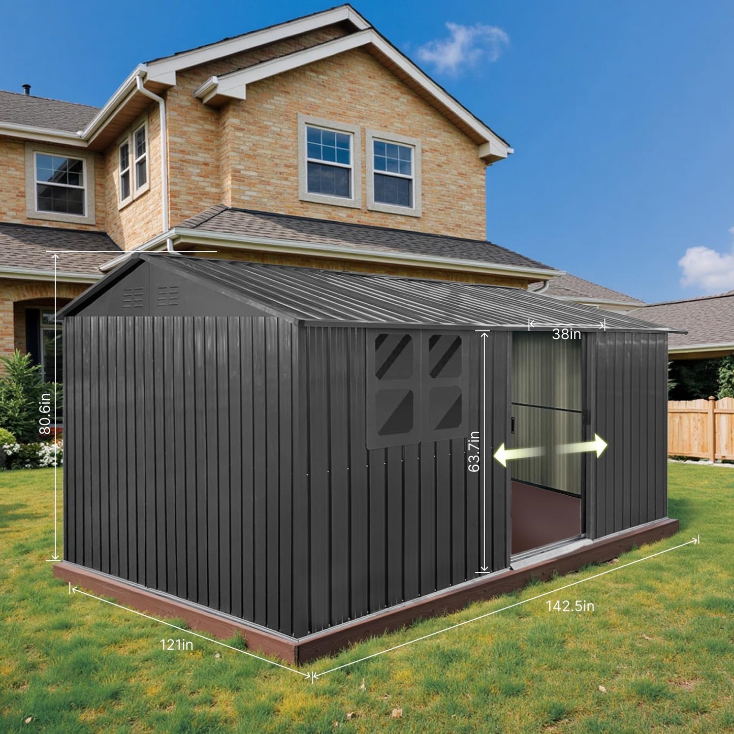 12 x 10 FT Outdoor Storage Shed, Metal Garden Tool Shed with Slooping Roof, Lockable Doors, All-Weather Bike Shed Easy to Assemble for Backyard, Patio, Lawn, Black