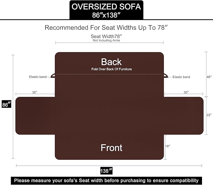 U-NICE HOME Large Sofa Cover Reversible Couch Cover for Dogs with Elastic Straps Water Resistant Furniture Protector for Pets Couch Cover for 4 Cushion Couch (Oversized Sofa, Sand/Beige)