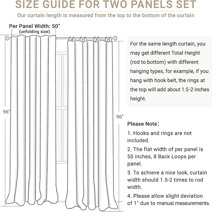 100% Blackout Shield Blush Linen Blackout Curtains for Bedroom 96 Inches Long, Back Tab/Rod Pocket Living Room Drapes, Thermal Insulated Blackout Curtains 2 Panels Set, 50" W x 96" L