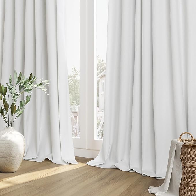 Guken White 100% Blackout Linen Curtains 70 Inch Wide by 108 Inch for Living Room Bedroom Back Tab Thermal Insulated Black Out 1 Drapes Room Darkening Window Curtains,1 Panel