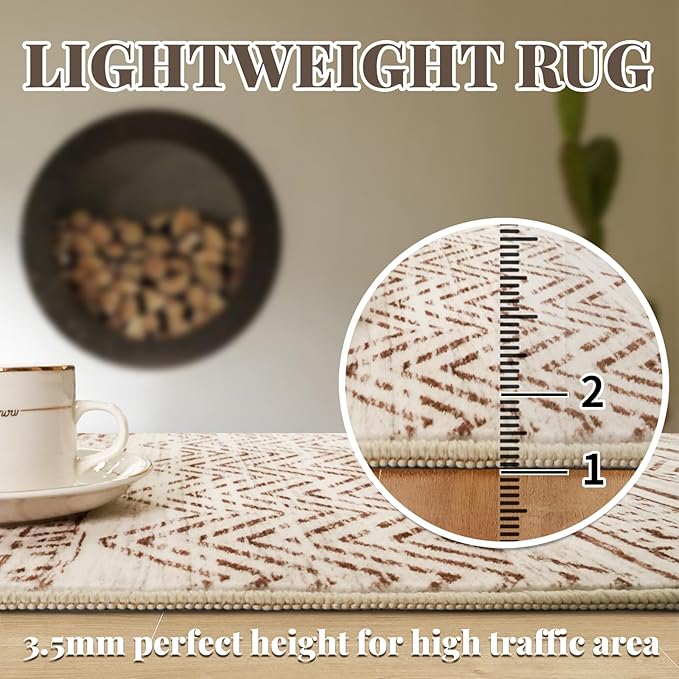 Washable Moroccan Runner Rug 2'6"x8'- Non Slip Living Room Rugs Bedroom Carpet Rubber Backing Hallway Floor Mat for Home Entryway with Low Pile Modern Rug 2'6"x8' Beige