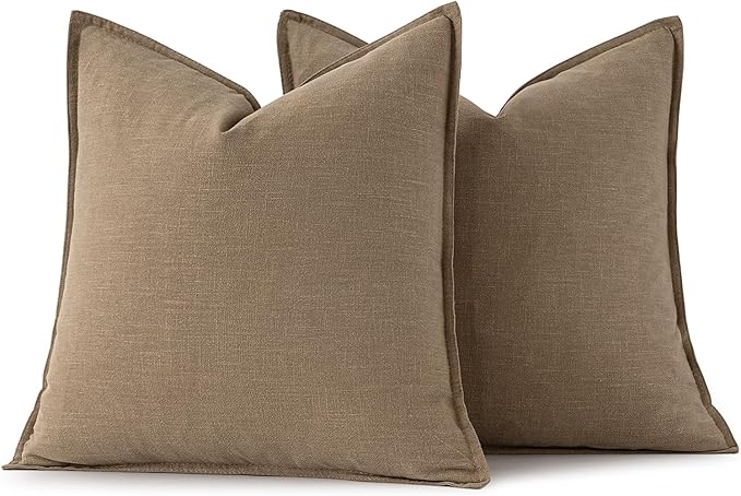 MIULEE Decorative Linen Pillow Covers 18x18 Inch Khaki Boho Farmhouse Neutral Winter Couch Throw Pillows for Bed Pack of 2 Accent Modern Pillowcase Sofa Livingroom Home Decor