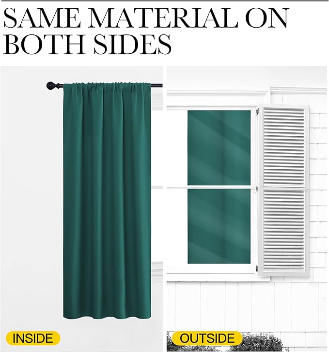 NICETOWN 2 Panels Blackout Curtains, Rod Pocket Window Curtains Room Darkning Drapes for Bedroom/Living Room, Thermal Insulated Solid Draperies for Home Office/Study, 62 by 72-Inch, Hunter Green