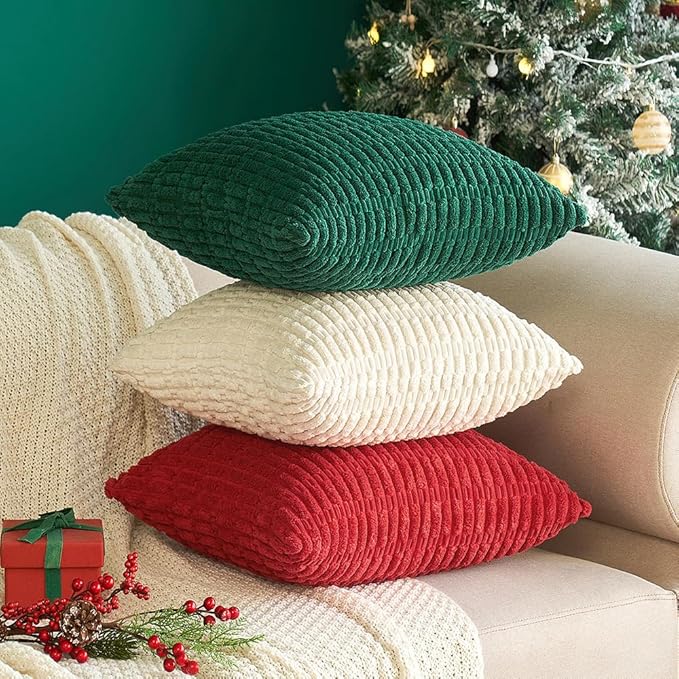 MIULEE Pack of 2 Corduroy Decorative Throw Pillow Covers 20x20 Inch Soft Boho Striped Pillow Covers Modern Farmhouse Home Decor for Sofa Living Room Couch Bed Cream White