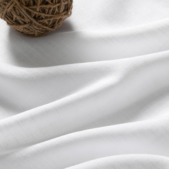 Nanspring White Linen Curtains for Bedroom Back Tab Light Filtering Privacy Sheer Drapes 74 Inches Long Modern Farmhouse Coastal Decor Linen Textured Gauze Curtain for Bathroom 2 Panels Set 52x74
