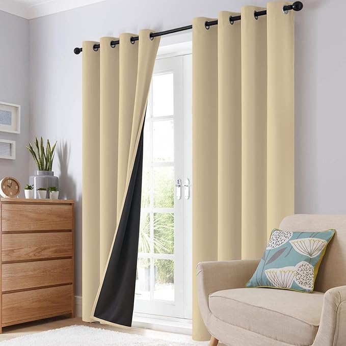 SimpleHome 100% Blackout Curtains for Bedroom,Thermal Insulated Beige Grommet Window Drapes Room Darkening Curtains for Living Room with Black Back,38 x 72 Inch,2 Panels