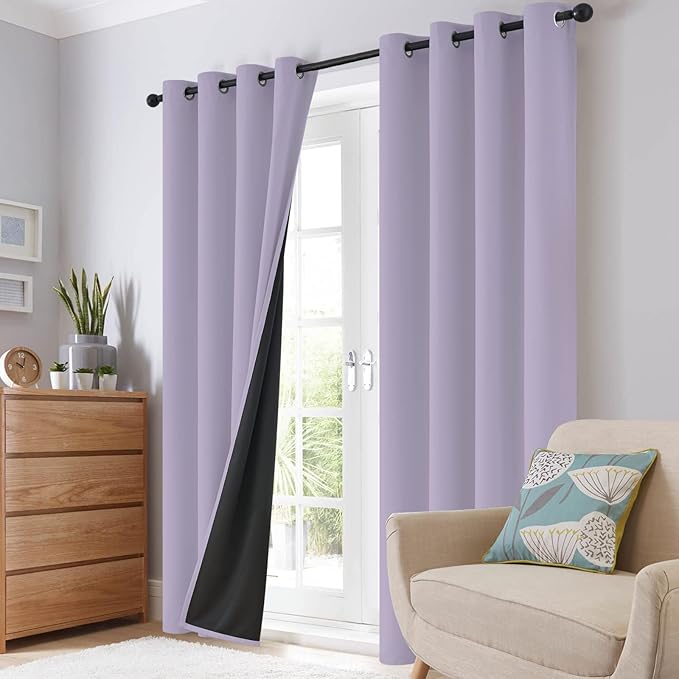 SimpleHome 100% Blackout Curtains for Bedroom,Thermal Insulated Grommet Window Drapes Room Darkening Lilac Curtains for Living Room with Black Back,52 x 84 Inch,2 Panels