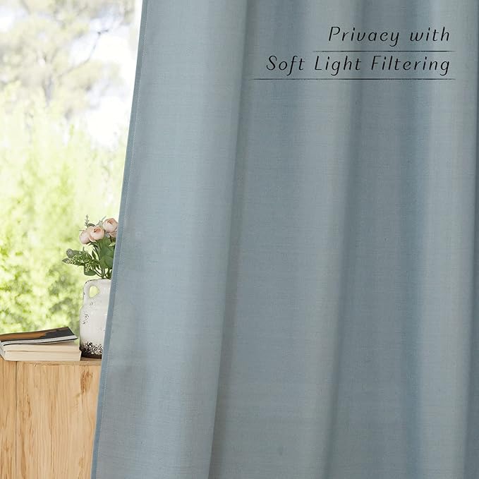 NICETOWN Stone Blue Linen Kitchen Window Curtains Over Sink, Grommet Thick Linen Stone Blue Short Window Treatments Privacy Assured with Light Filtering for Bedroom/Bathroom, W34 x L36, 2 Panels