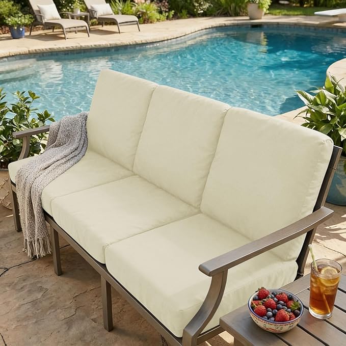 hyha Milk Silk Couch Cushion Covers, Soft Magic Sofa Covers Washable for 2 Cushion Couch, Stretch Sectional Outdoor Cushion Covers for Patio Furniture with Elastic Bottom(Medium, Cream)