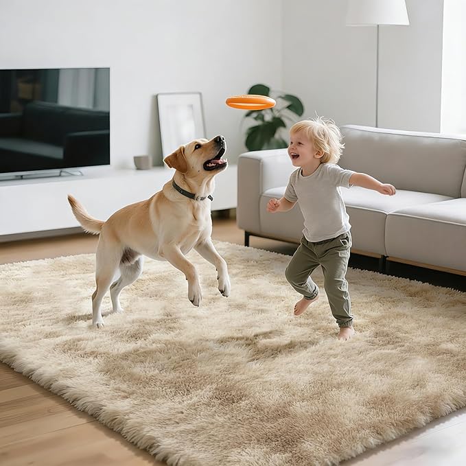 Shag Area Rugs for Bedroom Living Room,6X9 Ultra Soft Fluffy Area Rugs for Dorm, Indoor Carpet Nursery Rugs for Kids Room Home Decor,Camel