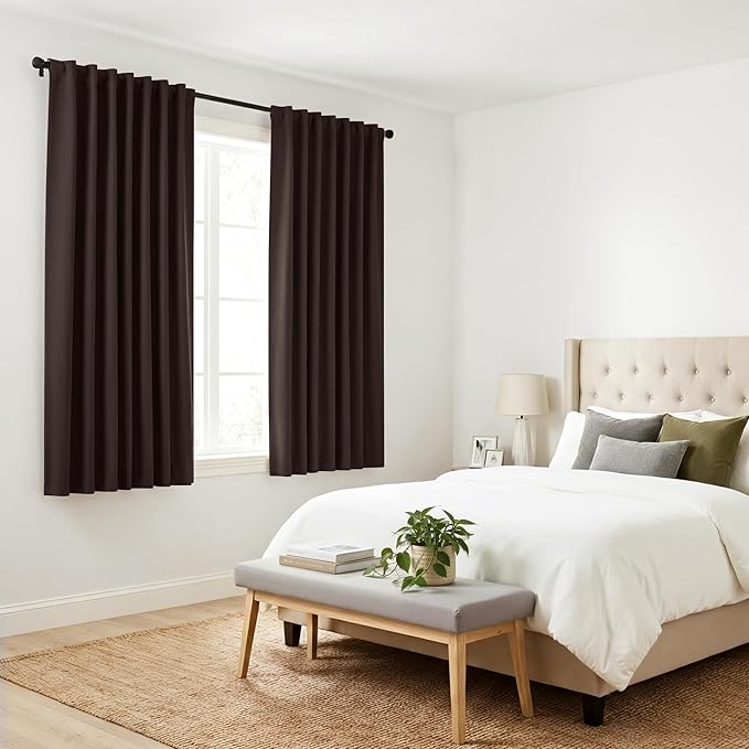 PONY DANCE Bedroom Window Drapes - Blackout Curtains Energy Efficient Thermal Insulated Back Tab/Rod Pocket Curtain Panels/Window Treatments, 42 W x 54 L, Brown, Double Pieces
