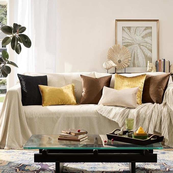 GIGIZAZA Gold Velvet Pillow Covers 26x26, Pack of 2 Throw Pillows Square Covers Modern Decorative Big Pillows Cases for Living Room Couch Vintage Cushion Covers