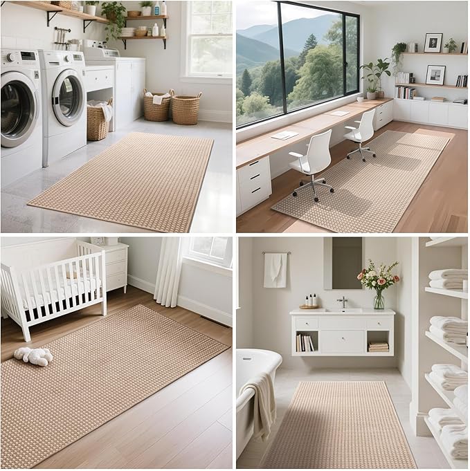 YDKGL Boho Washable Area Rugs 5x7 ft, Non Slip Area Rug for Living Room, Braided Office Rugs Bedroom Rug Woven Washable Indoor Floor Carpets for Office Dining Bedroom Living Room, Easy to Clean, Brown
