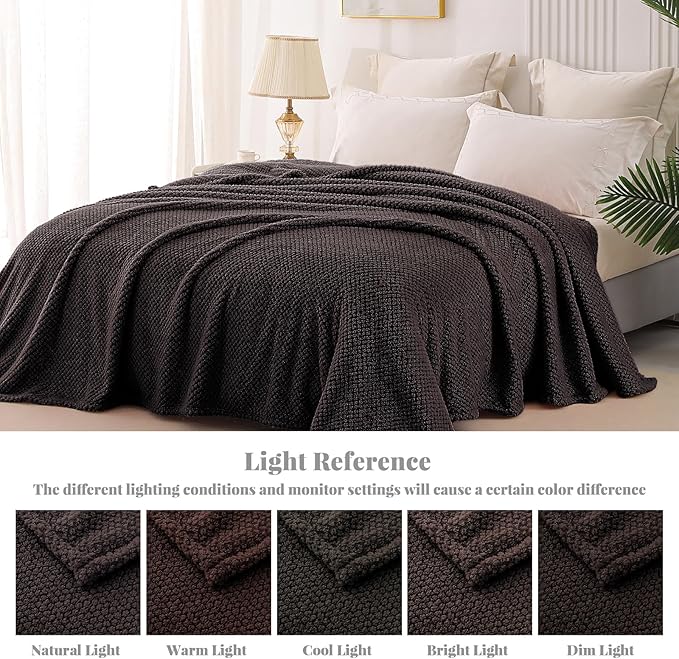 Whale Flotilla King Size Fuzzy Fleece Blanket, Fluffy Warm Soft Jacquard Bed Blankets for All Season, Lightweight and Cozy, 90x104 Inch, Coffee