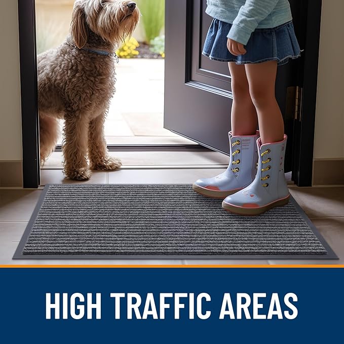 OLANLY Front Door Mat Indoor Outdoor Entrance, Waterproof Heavy Duty Doormat, Fade Resistant, Low Profile, Easy Clean Patio Porch Welcome Floor Mats for Entry, 71x30, Grey