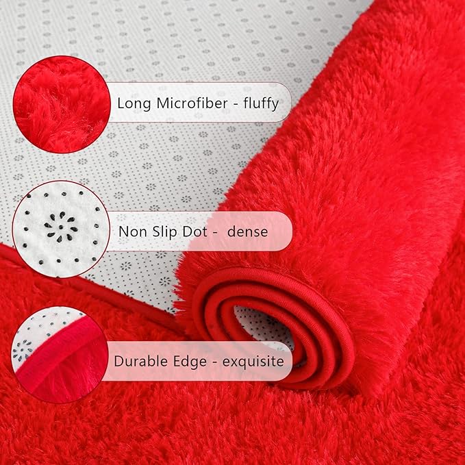 Chicrug Soft Area Rugs for Bedroom Living Room Plush Fluffy Rug 6x9 Feet, Shag Furry Area Rug Carpet Non Shedding for Nursery Children Kids Girls Room Home Decorative, Red