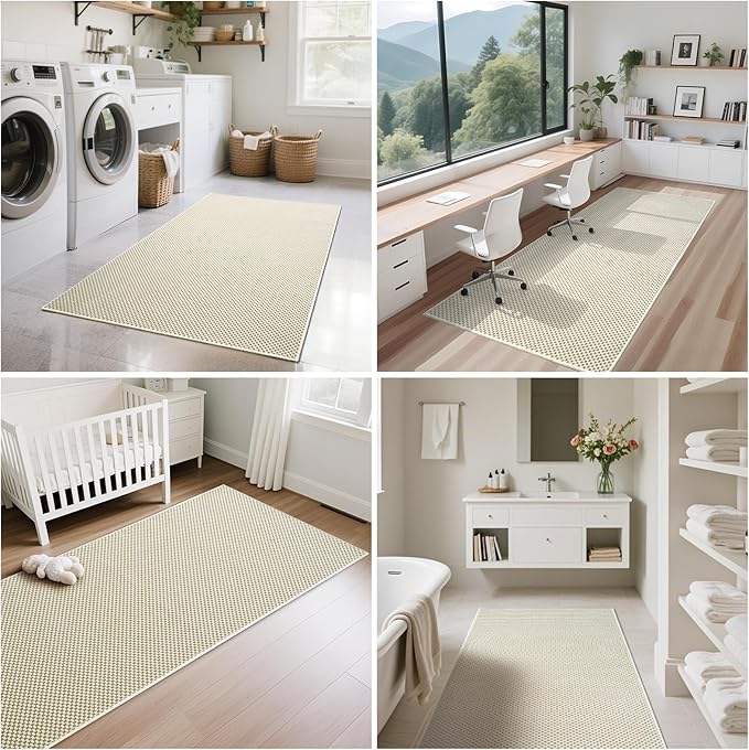 YDKGL 3x5 ft Area Rug Entryway Runner Rug Non Slip Washable, Boho Woven Kitchen Runner Rugs Door Mat Entry Rugs Carpet for Indoor Foyer Backdoor Hallway Floor Bedroom Living Room, Beige