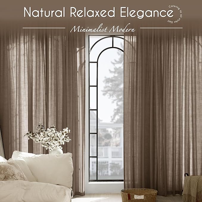 Chocolate Brown Linen Curtain 96 inch Length 2 Panels Set Back Tab Light Filtering Living Room Curtain Drapes Home Office Modern Minimalist Decor Farmhouse Boho Neutral Semi Sheer Curtain 96 inch Long