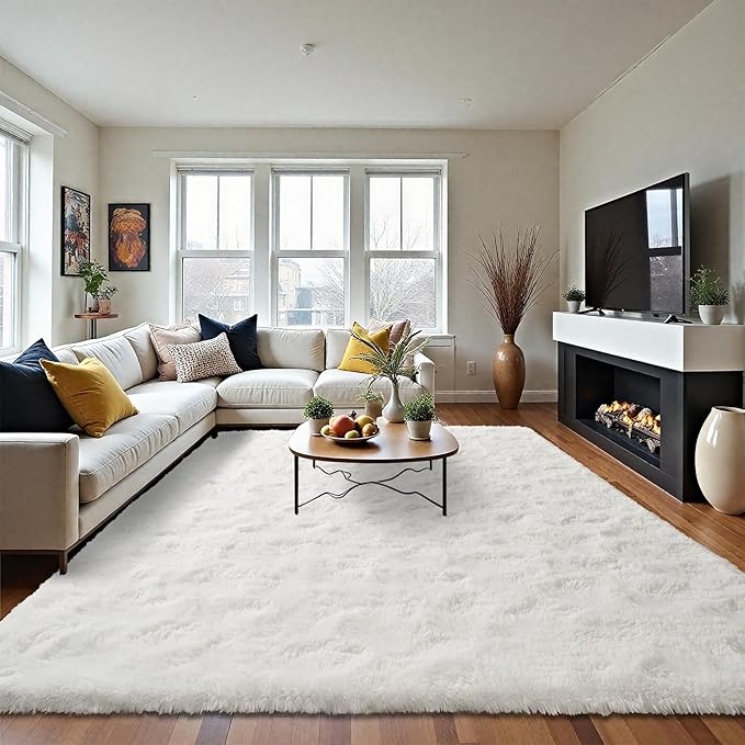 LOCHAS Ultra Soft Indoor Modern Area Rugs Fluffy Living Room Carpets for Children Bedroom Home Decor Nursery Rug 4x5.3 Feet, Cream