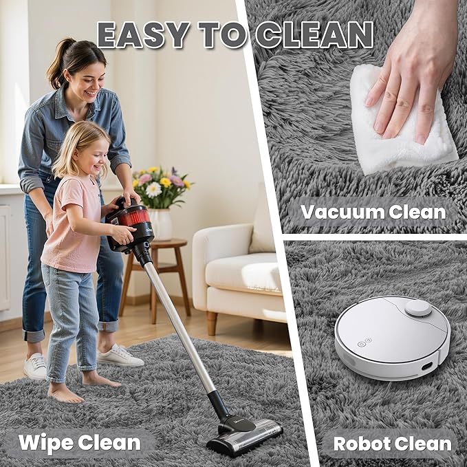 5x8 Area Rugs for Living Room: Soft Fluffy Shag Light Grey Rugs for Bedroom, Non Slip Large Fuzzy Plush Rug Indoor Floor Carpet for Nursery Kids Boys Girls Room, Dorms, Playroom, Modern Home Decor