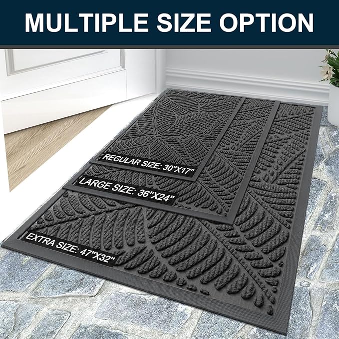 Colorxy Waterproof Doormat, Sturdy Natural Rubber Front Indoor Mat, Non Slip Low Profile Outdoor Door Mats, Stain and Fade Resistant Floor Mats, Easy Clean Patio Entry Mat, 36''x24'', Light Grey