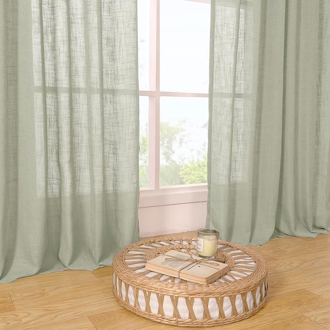 LAMIT Sage Grey 72 inch Linen Curtains for Living Room 2 Panels, Linen Textured Light Filtering Semi Sheer Back Tab and Rod Pocket Farmhouse Curtain Panels for Bedroom/Farmhouse, 52 x 72 Inch
