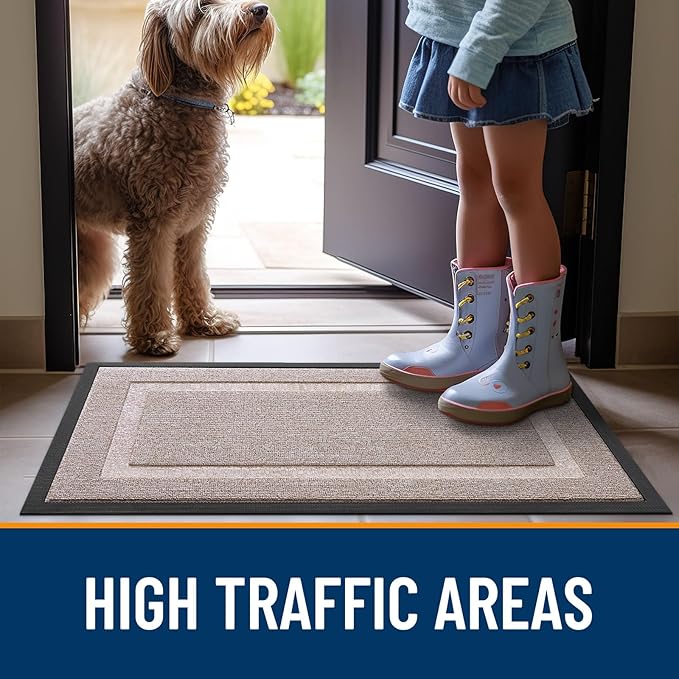 OLANLY Front Door Mat Indoor Outdoor Entrance, Waterproof All-Season, All-Weather Doormat, Sturdy Natural Rubber, Low Profile, Easy Clean Patio Porch Entryway Mat, 35x23, Camel
